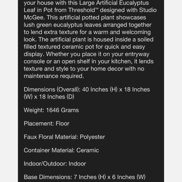 Large Artificial Eucalyptus Plant in Pot -Threshold Green - Picture 5 of 5